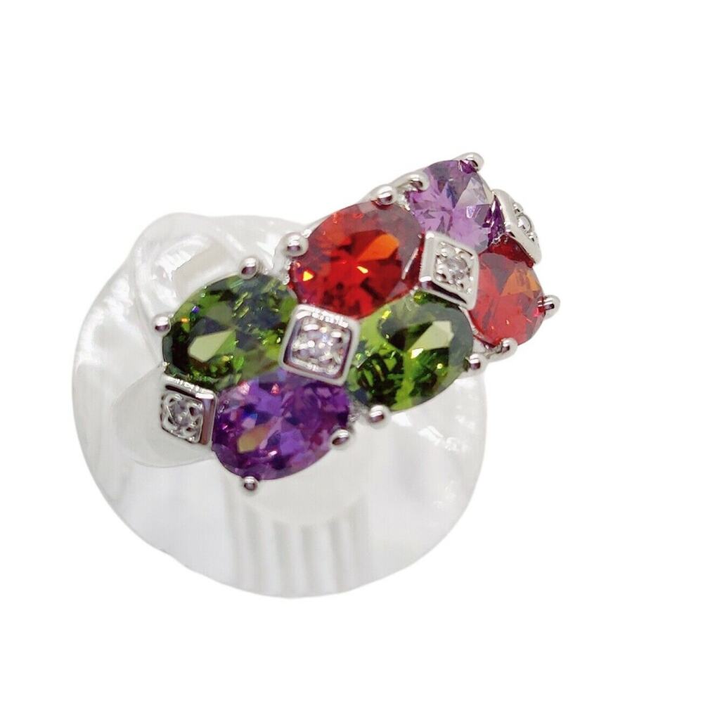 Womens Fashion Jewelry Multicolor Purple Rhinestone Silver‎ Tone Ring size 7.75